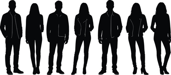 Stylish Full-Body Silhouettes of Modern Young Adults, Both Male and Female, Posing Confidently in Contemporary Fashion, Ideal for Diverse Design Projects
