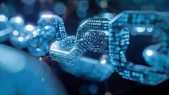 Futuristic Blockchain Animation with Binary Code and Digital Chain Links