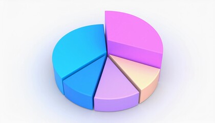 Obraz premium A colorful 3D pie chart with five differently sized and colored segments displayed on a white background.