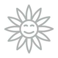 Happy Sunflower Vector Line Grey Icon Design