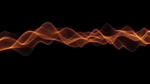 Abstract orange wave patterns in digital design template with glowing dots