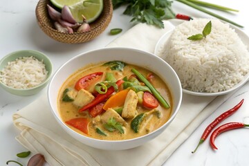 Bowl of food with rice and a lime