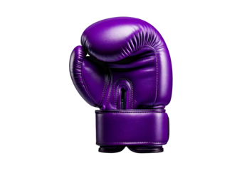 A studio shot of a purple boxing glove isolated on a transparent or white background.