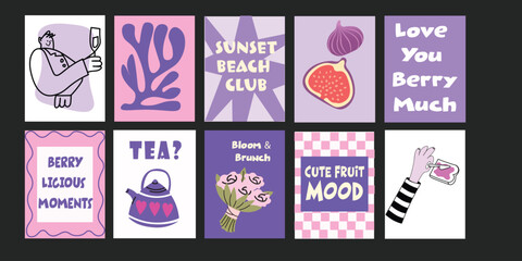 Stylish compositions with red berries, drinks, and modern café aesthetics.

