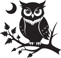 Owl on Tree Branch Silhouette – mysterious and detailed