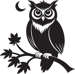 Owl on Tree Branch Silhouette – mysterious and detailed