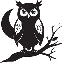 Owl on Tree Branch Silhouette – mysterious and detailed