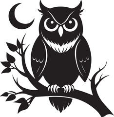 Owl on Tree Branch Silhouette – mysterious and detailed