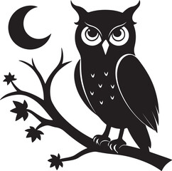 Owl on Tree Branch Silhouette – mysterious and detailed