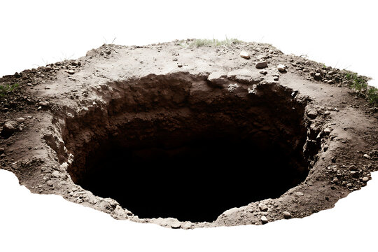 Deep hole in the ground isolated on a white background png ai generated