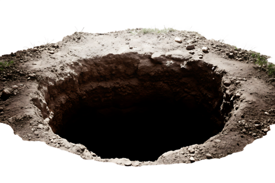 Deep hole in the ground isolated on a white background png ai generated