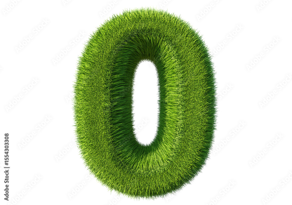 Poster grass font 3d rendering number 0 isolated on a transparent or white background