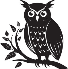 Owl on Tree Branch Silhouette – mysterious and detailed
