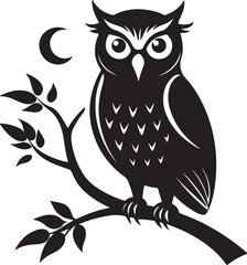 Owl on Tree Branch Silhouette – mysterious and detailed