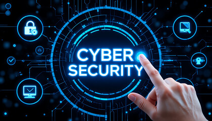 "Interactive Cybersecurity Dashboard Interface with Icons for Threat Monitoring and Data Protection"

