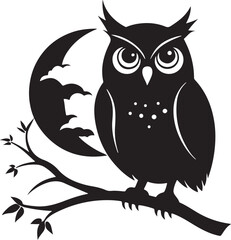 Owl on Tree Branch Silhouette – mysterious and detailed