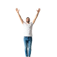 Man celebrating under confettis