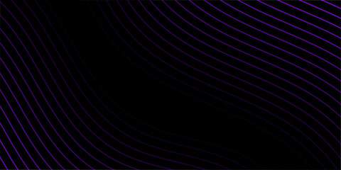 Abstract background with lines and waves. Medium banner size. Element for design isolated on black. Vector background for brochure, booklet, flyer, poster. Purple and black gradient