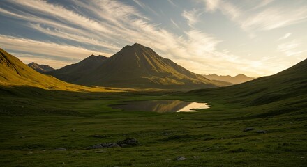 Mountain valley sunset landscape