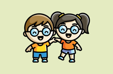 Modern and cute advertising mascots in the form of happy smiling boys and girls. Vector template.