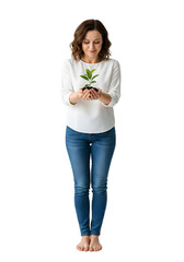 Woman holding a plant in her hands