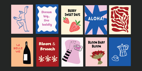 Bright banners for food events, parties, or café promotions with cherries and florals.
