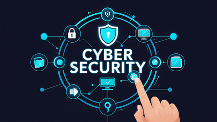 "Interactive Cybersecurity Dashboard Interface with Icons for Threat Monitoring and Data Protection"

