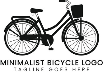 A modern, minimalist bicycle logo illustration is shown against white