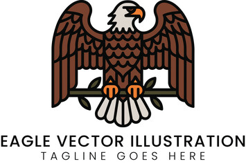 Graphic bald eagle perched on branch, a national symbol of freedom