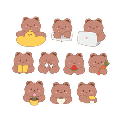 Collection of cute hand drawn bear illustrations with various activity expressions
