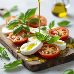 Italian caprese salad with sliced tomatoes  mozzarella  basil  olive oil