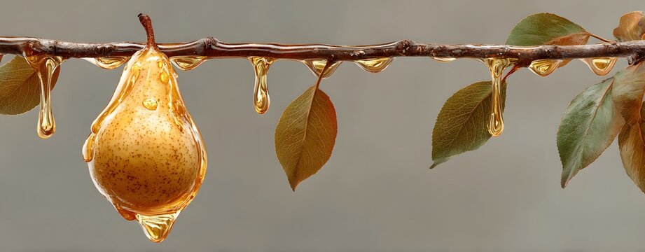 Golden autumn leaves dance in the wind, some still clinging to the tree branches, while a single red leaf floats on water, capturing the essence of the changing seasons