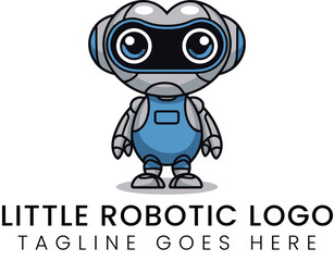 Adorable cartoon robot character poses playfully on a white background