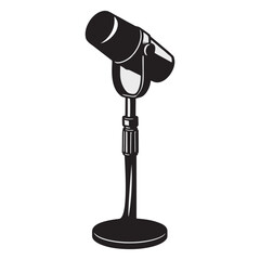 Silhouette image of microphone on white background