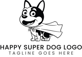 Cute cartoon canine sports a super hero cape in a logo concept
