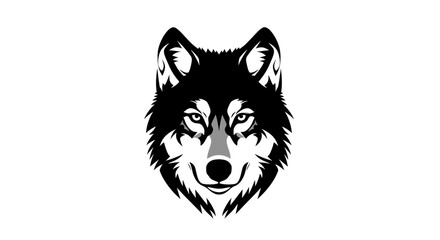 Obraz premium Stylized Wolf Head Vector Graphic in Black and White with Grey Markings Featuring a Simple and Clean Design Suitable for Various Creative Applications