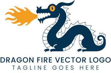 Dragon graphic spews flame in bold vector logo design element