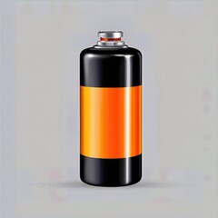 Black and Orange Cylindrical Container with Silver Cap on Gray Background