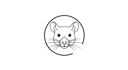Line Drawing of Rodent Face Inside a Circle in Black and White Simple Isolated Design