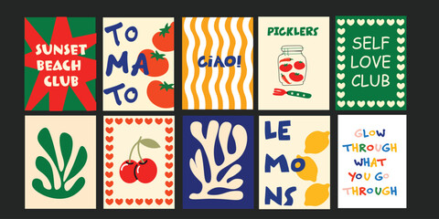 Fresh and modern summer banners with strawberries, cocktails, and happy vibes.
