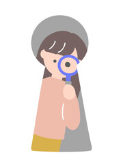 鍵穴の向こうから内側を見ている女性のイラスト　鍵穴の内側からの視点