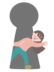 鍵穴から女性がひょっこり出てくるイラスト