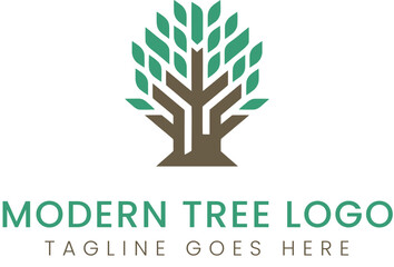 Obraz premium Modern tree design, stylish logo featuring green leaves and brown trunk
