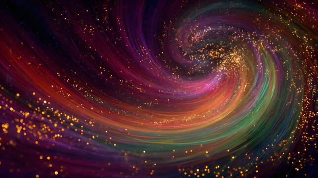 A portal combining swirling bands of red green and purple light with bursts of yellow sparks swirling outward in a vivid energetic space scene - Powered by Adobe