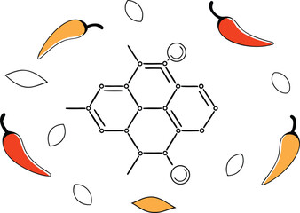 Stylized molecule chains representing flavor compounds