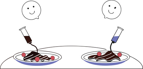 Stylized titration setup dripping sauces