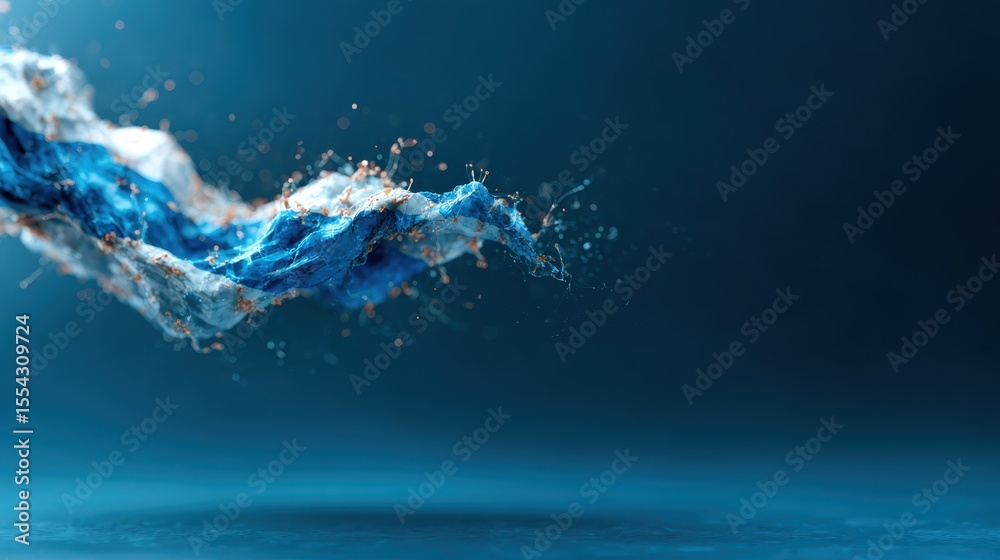 Poster an artistic representation of flowing water with a mix of deep blue tones, creating an abstract and 