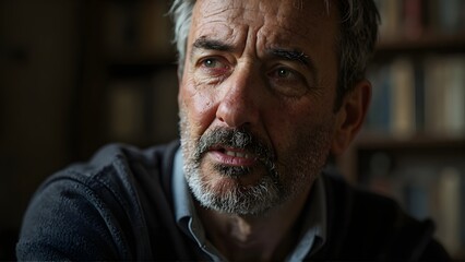 Close-up Portrait of a Mature Man Experiencing Silent Grief Emotional Depth and Introspection