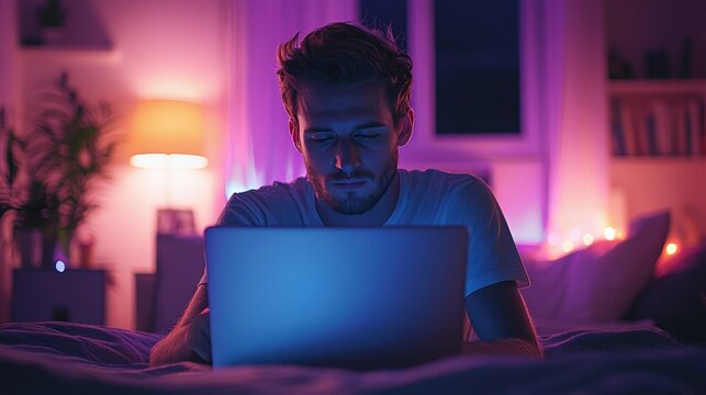 Blogger runs personal blog online using a laptop, which is his main occupation and source of income