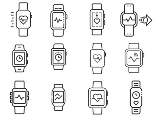 Smartwatch Line Icons Collection for Wearable Tech Websites, Fitness Apps, E-commerce Product Pages, Tech Blogs and Digital Health Platforms